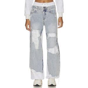 SEROYA Orson Knit Denim Wide Leg Drawstring Pants Small $398
